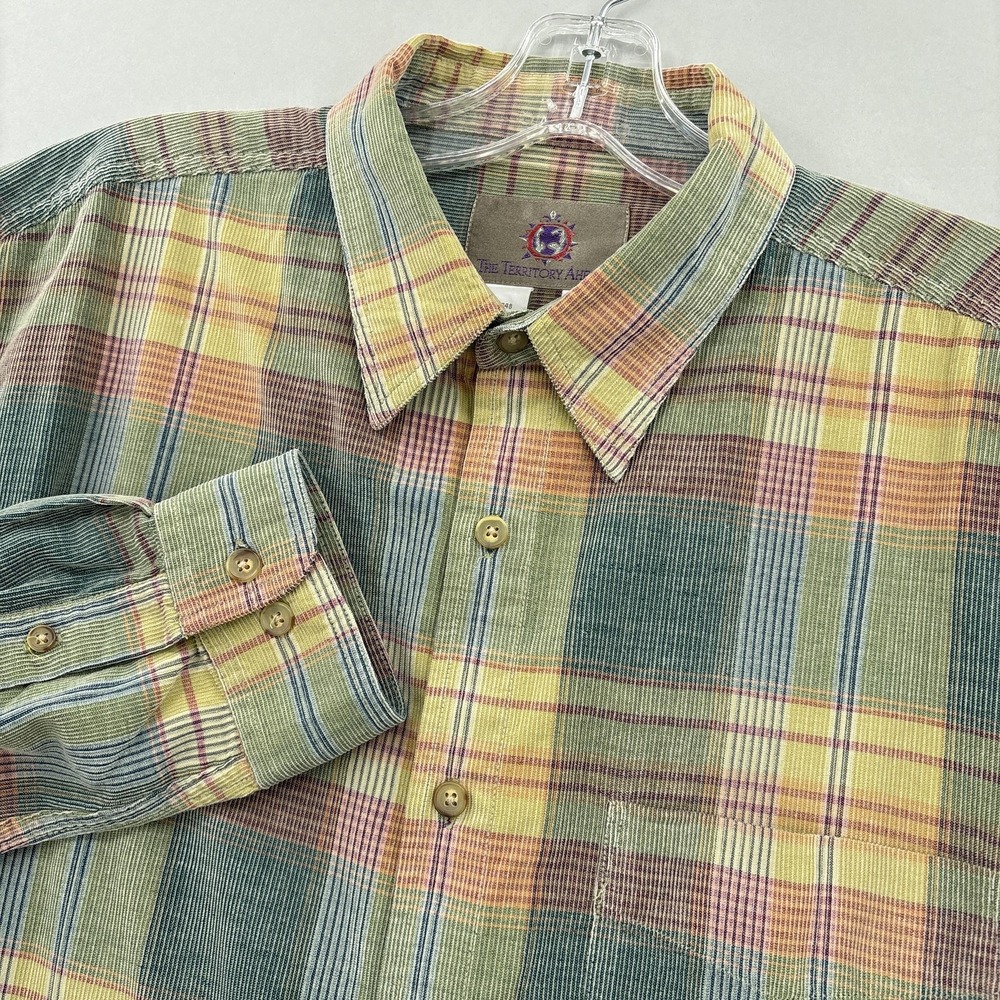 The Territory Ahead Shirt Mens Large Multicolor Plaid Corduroy Button Up Vintage